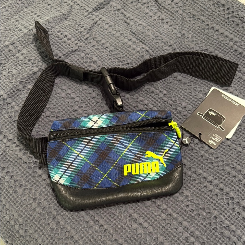 Puma Blue and Black Belt Bag with Plaid Design